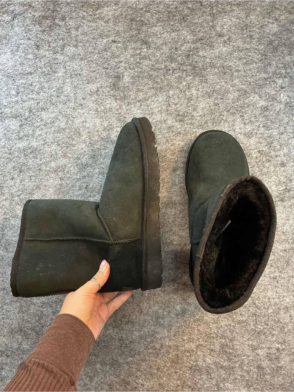 Uggs Classic Black Suede Shearling-Lined Boots Size 10